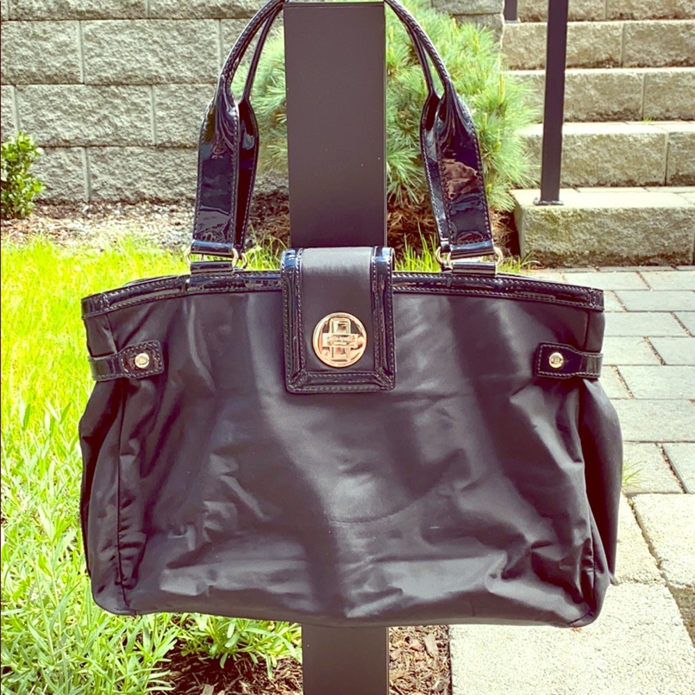 Kate Spade black nylon and patent leather handbag
